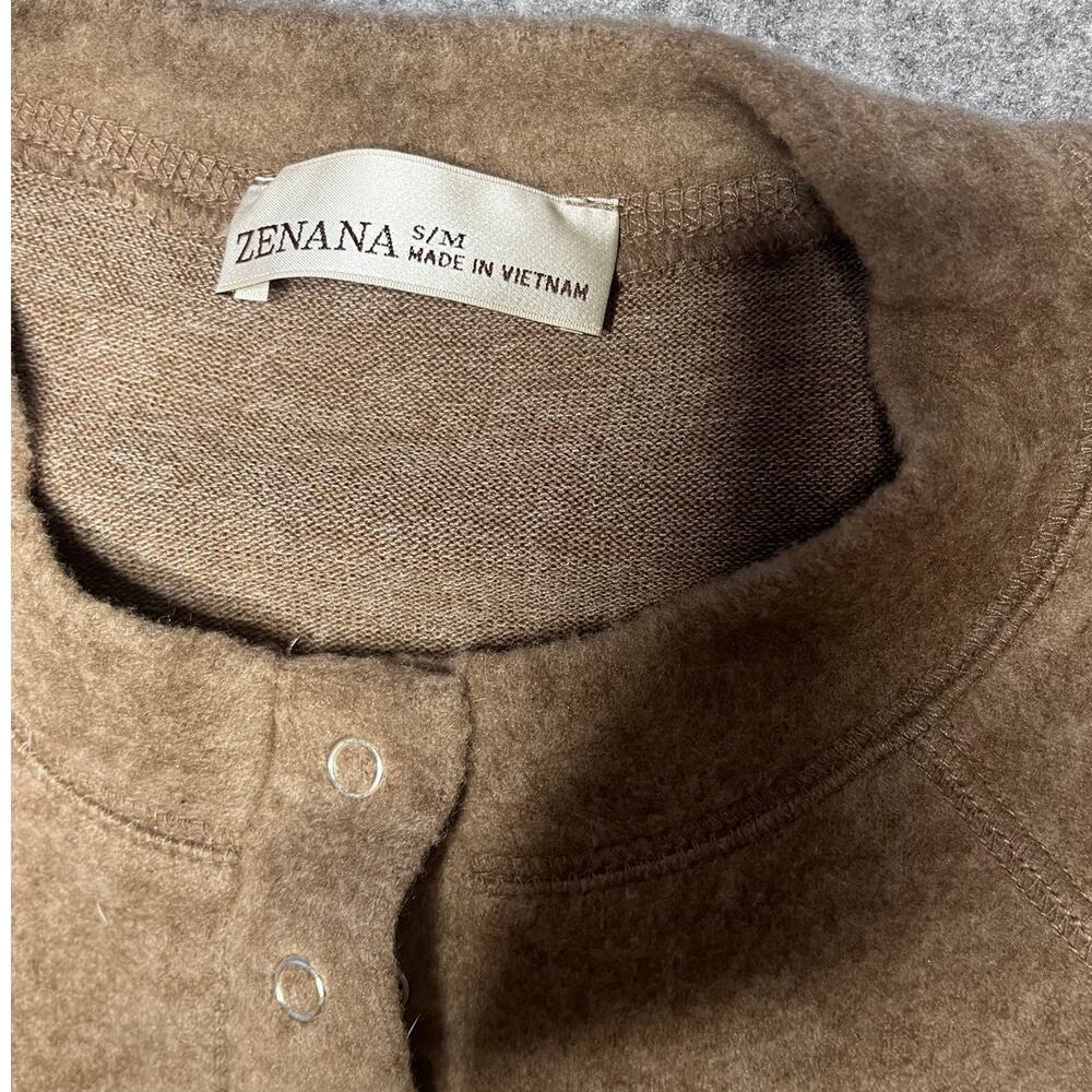 Zenana Henley Snap Top Brown Long Sleeve Sweater HT-2321A Raglan S/M NWOT - Picture 4 of 5